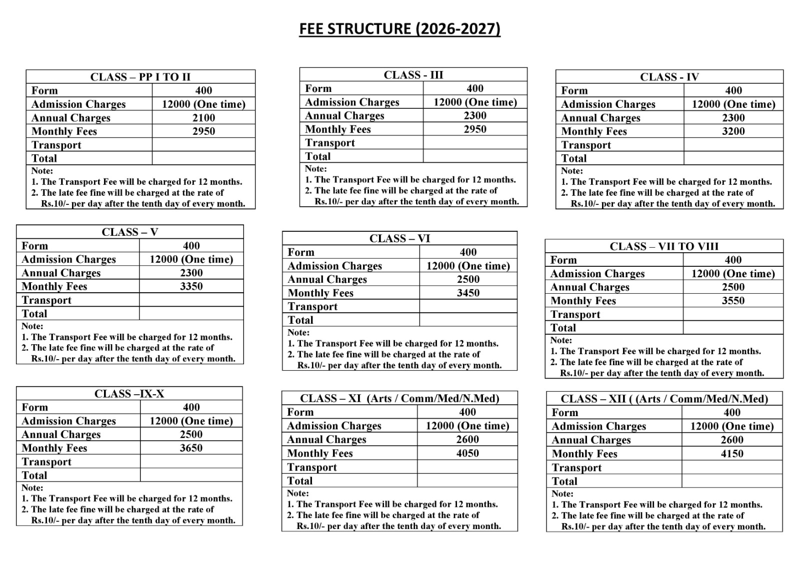 Fee Structure